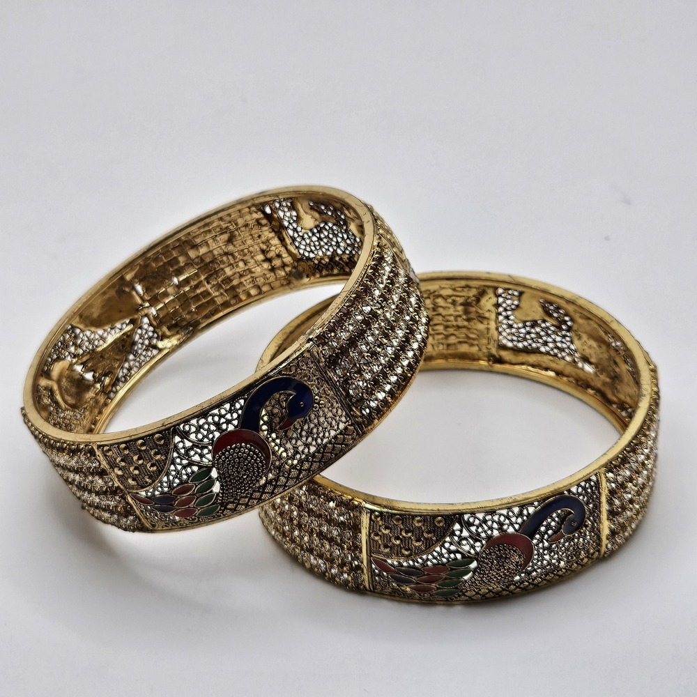 Meenakari Gold Tone Peacock Bangles Hollow Inlay Bracelets